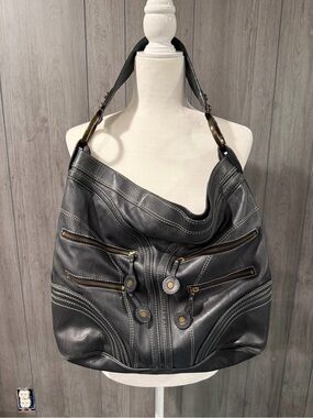 Isabella fiore navy Leather Hobo Bag with Contrast Stitching